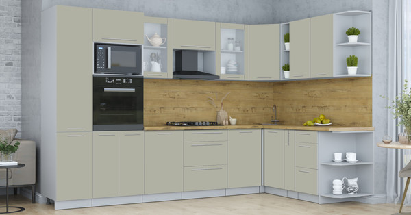 Изображение товара Кухонный гарнитур Интерлиния Мила Пластик 1.88x3.2 PR (латте/латте/дуб бунратти)