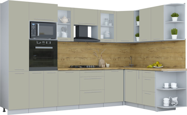 Изображение товара Кухонный гарнитур Интерлиния Мила Пластик 1.88x3.2 PR (латте/латте/дуб бунратти)