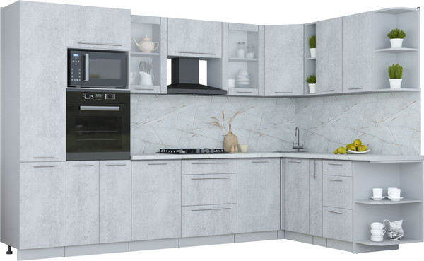 Изображение товара Кухонный гарнитур Интерлиния Мила Пластик 1.88x3.2 PR (оксид светлый/оксид светлый/серый каспий)