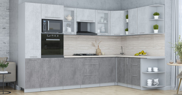 Изображение товара Кухонный гарнитур Интерлиния Мила Пластик 1.88x3.2 PR (оксид светлый/оксид темный/травертин серый)