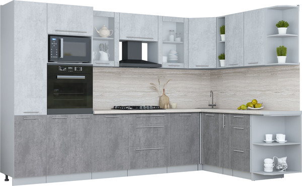 Изображение товара Кухонный гарнитур Интерлиния Мила Пластик 1.88x3.2 PR (оксид светлый/оксид темный/травертин серый)