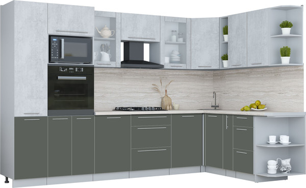 Изображение товара Кухонный гарнитур Интерлиния Мила Пластик 1.88x3.2 PR (оксид светлый/шторм/травертин серый)