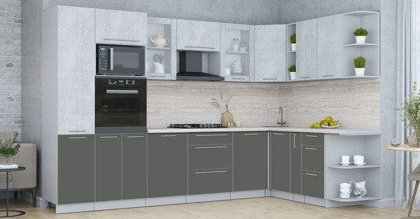 Изображение товара Кухонный гарнитур Интерлиния Мила Пластик 1.88x3.2 PR (оксид светлый/шторм/травертин серый)