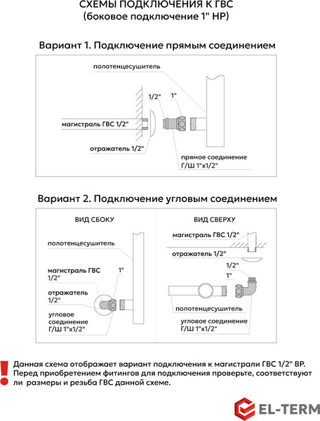 Изображение товара Полотенцесушитель водяной El-term Грас П5 500x700 (боковое подключение 500)