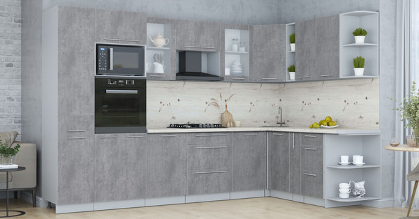 Изображение товара Кухонный гарнитур Интерлиния Мила Пластик 1.88x3.2 PR (оксид темный/оксид темный/бискайская сосна)