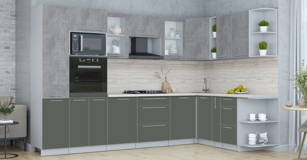 Изображение товара Кухонный гарнитур Интерлиния Мила Пластик 1.88x3.2 PR (оксид темный/шторм/травертин серый)