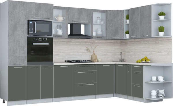 Изображение товара Кухонный гарнитур Интерлиния Мила Пластик 1.88x3.2 PR (оксид темный/шторм/травертин серый)