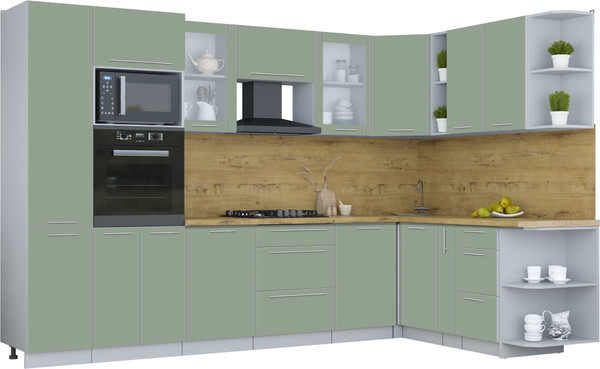 Изображение товара Кухонный гарнитур Интерлиния Мила Пластик 1.88x3.2 PR (полынь/полынь/дуб бунратти)