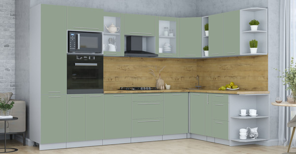 Изображение товара Кухонный гарнитур Интерлиния Мила Пластик 1.88x3.2 PR (полынь/полынь/дуб бунратти)