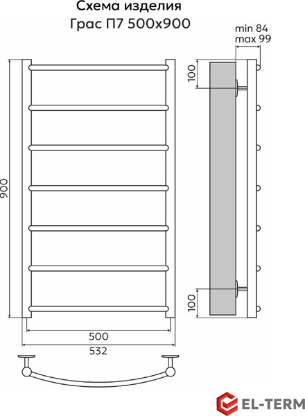 Изображение товара Полотенцесушитель водяной El-term Грас П7 500x900
