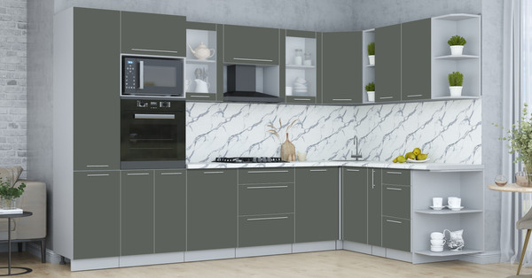 Изображение товара Кухонный гарнитур Интерлиния Мила Пластик 1.88x3.2 PR (шторм/шторм/белый гранит)