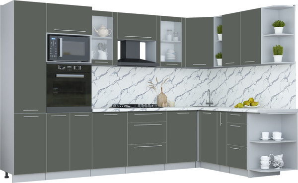 Изображение товара Кухонный гарнитур Интерлиния Мила Пластик 1.88x3.2 PR (шторм/шторм/белый гранит)