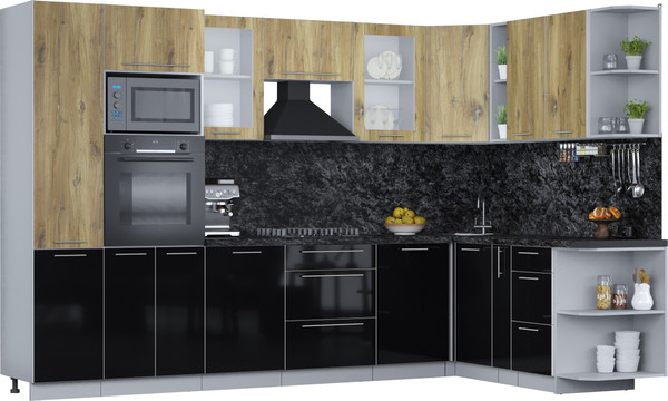 Изображение товара Кухонный гарнитур Интерлиния Мила Пластик 1.88x3.2 PR (дуб эпоксид/черный/кастилло темный)