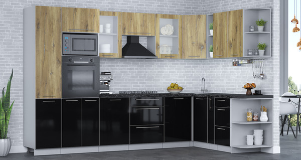 Изображение товара Кухонный гарнитур Интерлиния Мила Пластик 1.88x3.2 PR (дуб эпоксид/черный/кастилло темный)