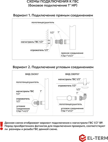 Изображение товара Полотенцесушитель водяной El-term Лион с полкой П5 500x700 (боковое подключение 500, правый)