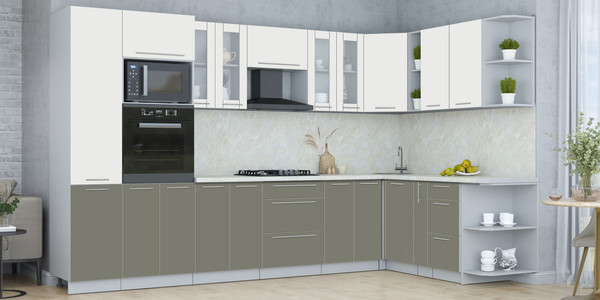 Изображение товара Кухонный гарнитур Интерлиния Мила Пластик 1.88x3.4 PR (зефирный/кварцевый/опал светлый)