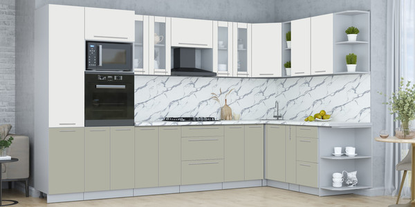 Изображение товара Кухонный гарнитур Интерлиния Мила Пластик 1.88x3.4 PR (зефирный/латте/белый гранит)