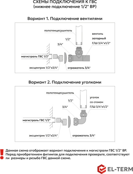 Изображение товара Полотенцесушитель водяной El-term Лион с полкой П5 500x700