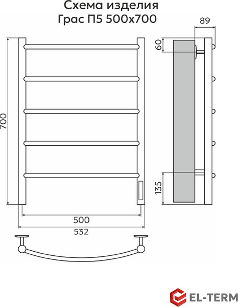 Изображение товара Полотенцесушитель электрический El-term Грас П7 500x900