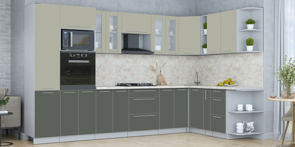 Изображение товара Кухонный гарнитур Интерлиния Мила Пластик 1.88x3.4 PR (латте/шторм/опал светлый)