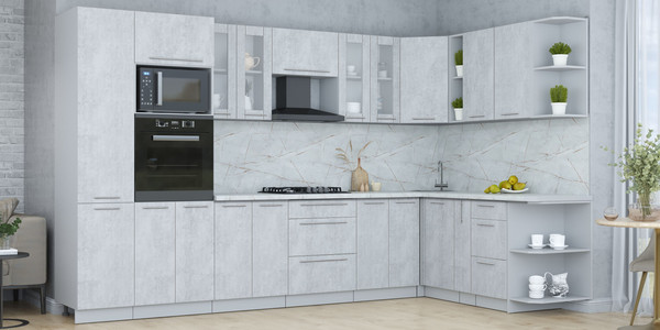 Изображение товара Кухонный гарнитур Интерлиния Мила Пластик 1.88x3.4 PR (оксид светлый/оксид светлый/серый каспий)