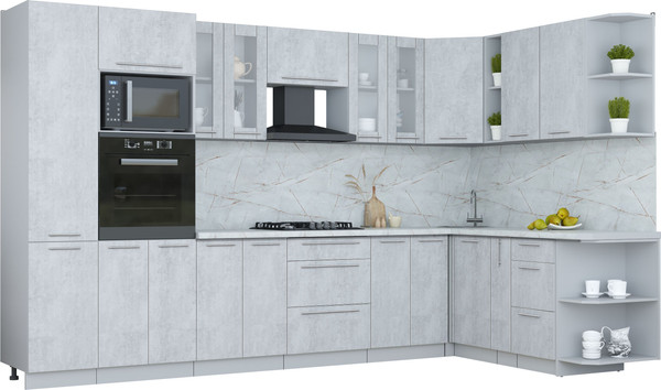 Изображение товара Кухонный гарнитур Интерлиния Мила Пластик 1.88x3.4 PR (оксид светлый/оксид светлый/серый каспий)