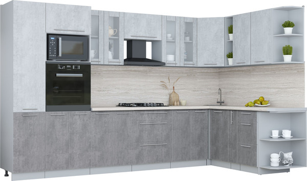 Изображение товара Кухонный гарнитур Интерлиния Мила Пластик 1.88x3.4 PR (оксид светлый/оксид темный/травертин серый)