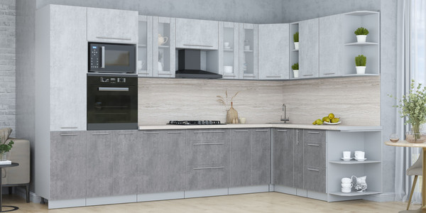 Изображение товара Кухонный гарнитур Интерлиния Мила Пластик 1.88x3.4 PR (оксид светлый/оксид темный/травертин серый)