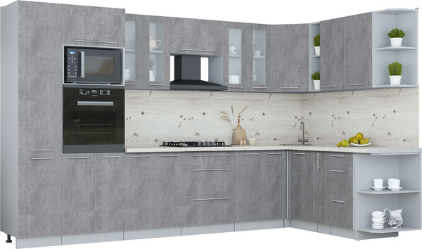 Изображение товара Кухонный гарнитур Интерлиния Мила Пластик 1.88x3.4 PR (оксид темный/оксид темный/бискайская сосна)