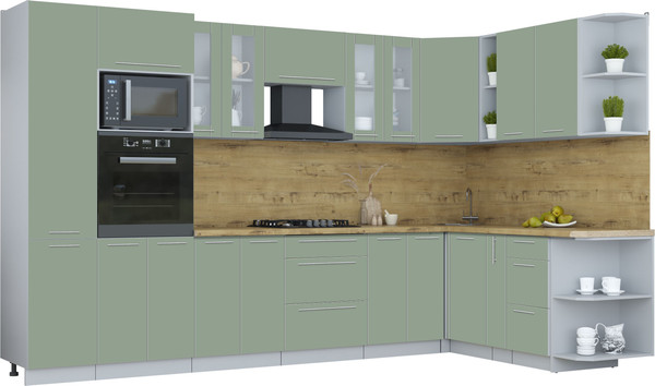 Изображение товара Кухонный гарнитур Интерлиния Мила Пластик 1.88x3.4 PR (полынь/полынь/дуб бунратти)