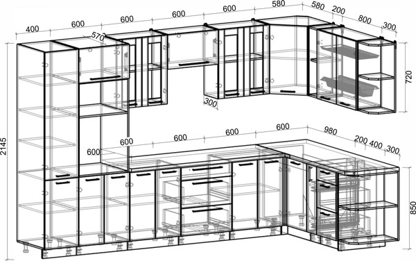 Изображение товара Кухонный гарнитур Интерлиния Мила Пластик 1.88x3.4 PR (шторм/шторм/белый гранит)