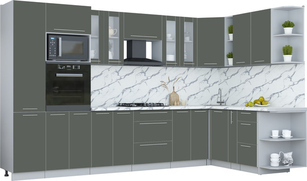 Изображение товара Кухонный гарнитур Интерлиния Мила Пластик 1.88x3.4 PR (шторм/шторм/белый гранит)