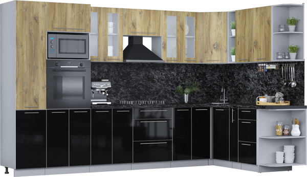 Изображение товара Кухонный гарнитур Интерлиния Мила Пластик 1.88x3.4 PR (дуб эпоксид/черный/кастилло темный)