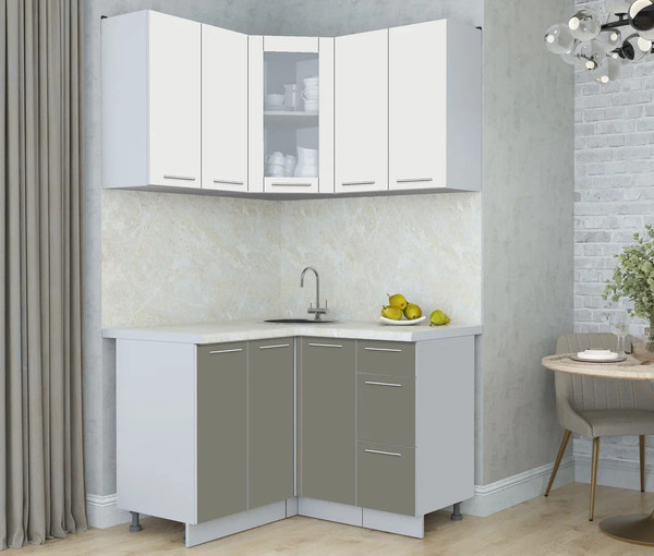 Изображение товара Кухонный гарнитур Интерлиния Мила Пластик 1.2x1.2 (зефирный/кварцевый/опал светлый)