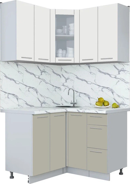 Изображение товара Кухонный гарнитур Интерлиния Мила Пластик 1.2x1.2 (зефирный/латте/белый гранит)