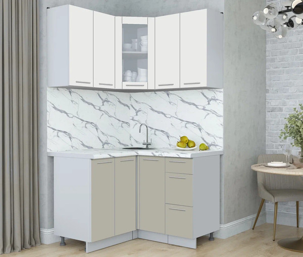 Изображение товара Кухонный гарнитур Интерлиния Мила Пластик 1.2x1.2 (зефирный/латте/белый гранит)