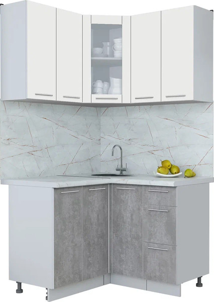 Изображение товара Кухонный гарнитур Интерлиния Мила Пластик 1.2x1.2 (зефирный/оксид темный/серый каспий)