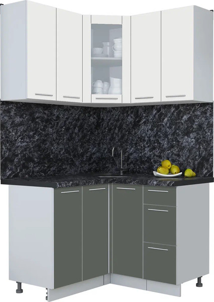 Изображение товара Кухонный гарнитур Интерлиния Мила Пластик 1.2x1.2 (зефирный/шторм/кастилло темный)
