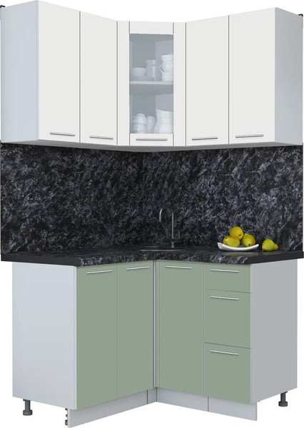 Изображение товара Кухонный гарнитур Интерлиния Мила Пластик 1.2x1.2 (зефирный/полынь кастилло темный)