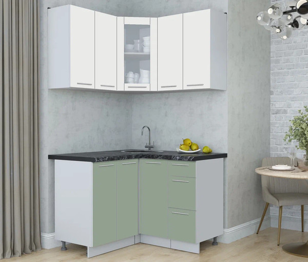 Изображение товара Кухонный гарнитур Интерлиния Мила Пластик 1.2x1.2 (зефирный/полынь кастилло темный)