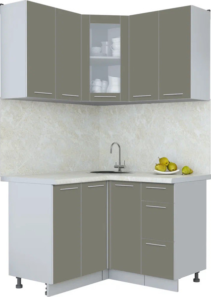 Изображение товара Кухонный гарнитур Интерлиния Мила Пластик 1.2x1.2 (кварцевый/кварцевый/опал светлый)