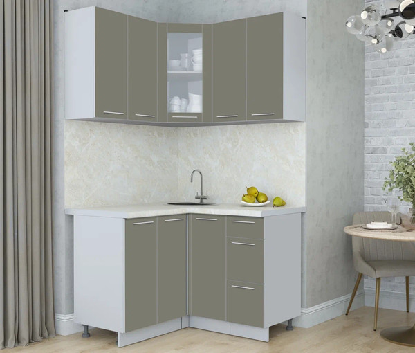 Изображение товара Кухонный гарнитур Интерлиния Мила Пластик 1.2x1.2 (кварцевый/кварцевый/опал светлый)