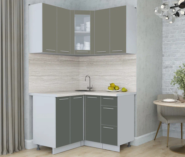 Изображение товара Кухонный гарнитур Интерлиния Мила Пластик 1.2x1.2 (кварцевый/шторм/травертин серый)