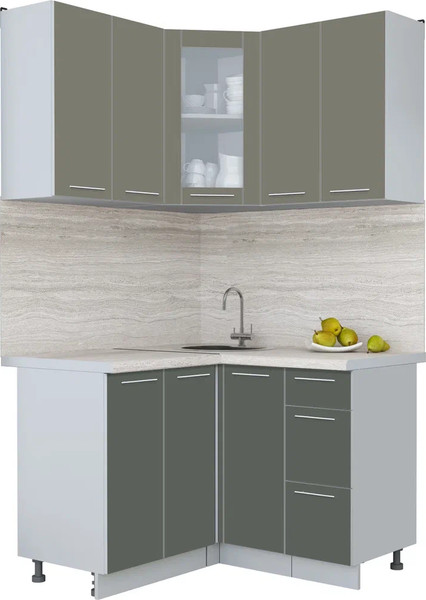 Изображение товара Кухонный гарнитур Интерлиния Мила Пластик 1.2x1.2 (кварцевый/шторм/травертин серый)