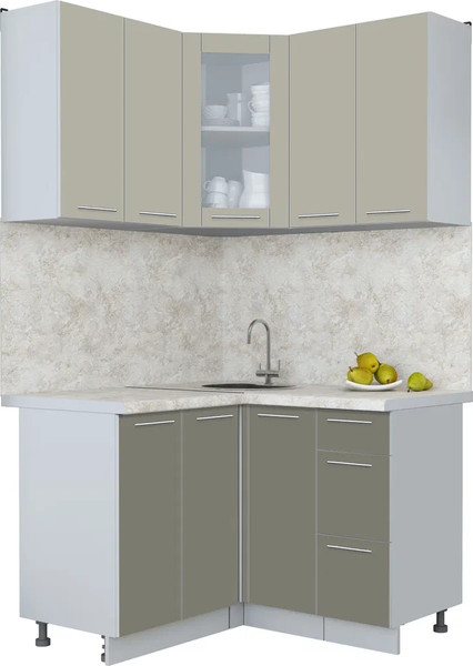 Изображение товара Кухонный гарнитур Интерлиния Мила Пластик 1.2x1.2 (латте/кварцевый/опал светлый)