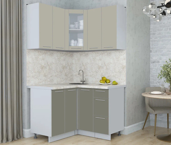 Изображение товара Кухонный гарнитур Интерлиния Мила Пластик 1.2x1.2 (латте/кварцевый/опал светлый)