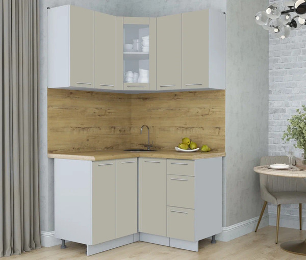 Изображение товара Кухонный гарнитур Интерлиния Мила Пластик 1.2x1.2 (латте/латте/дуб бунратти)