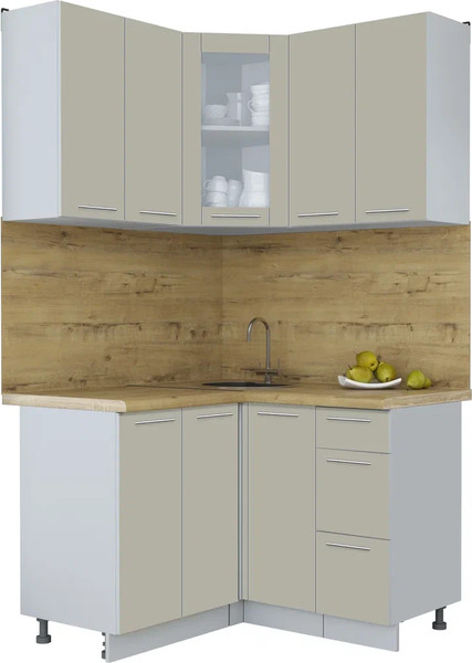 Изображение товара Кухонный гарнитур Интерлиния Мила Пластик 1.2x1.2 (латте/латте/дуб бунратти)