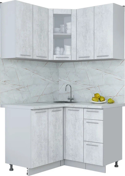 Изображение товара Кухонный гарнитур Интерлиния Мила Пластик 1.2x1.2 (оксид светлый/оксид светлый/серый каспий)