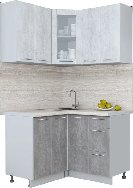 Изображение товара Кухонный гарнитур Интерлиния Мила Пластик 1.2x1.2 (оксид светлый/оксид темный/травертин серый)